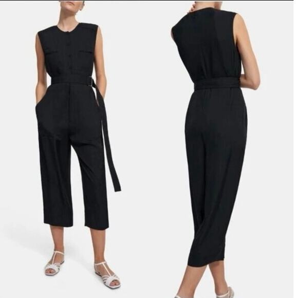 Theory jumpsuit Largo Cropped Cargo Black Sleeveless Lightweight